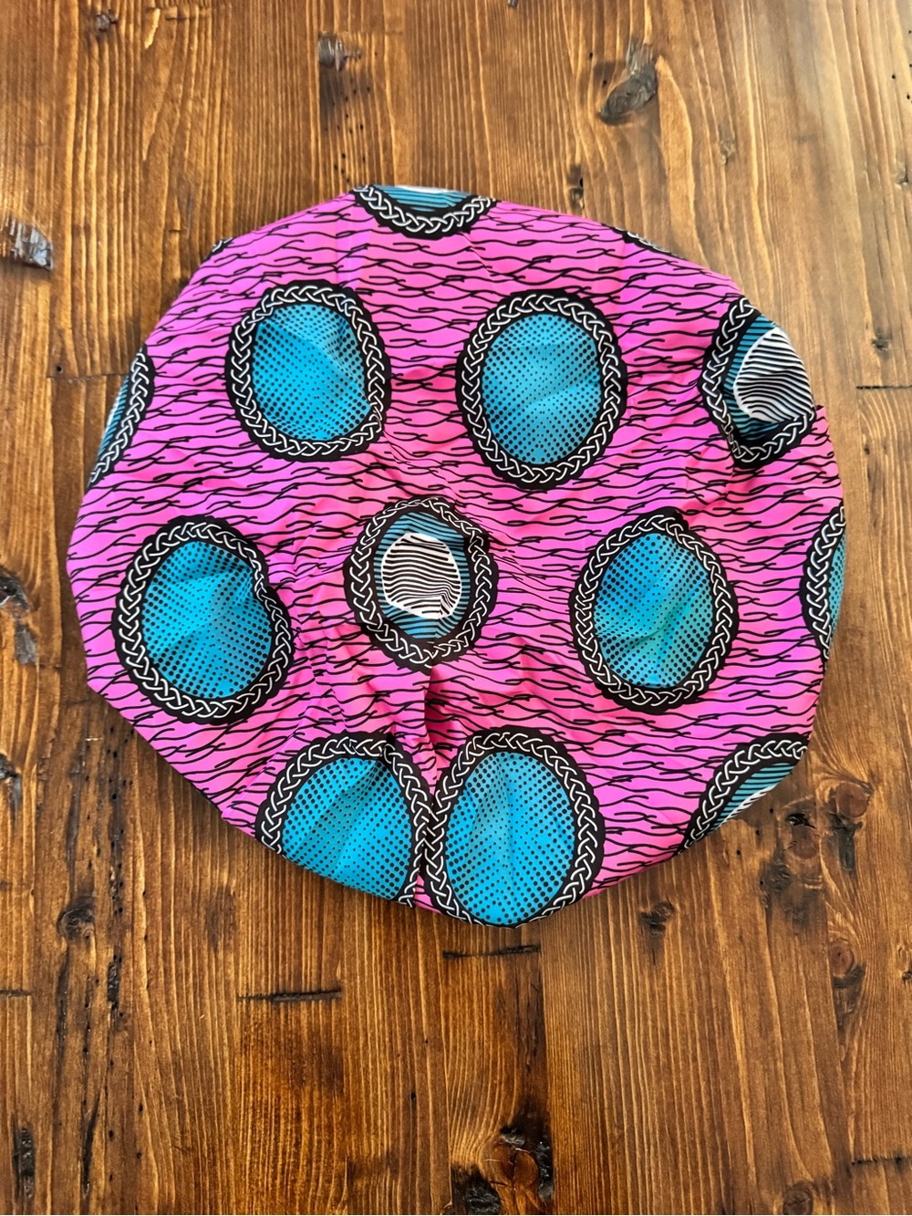 Vibrant Pink & Teal African Print Satin Lined Bonnet